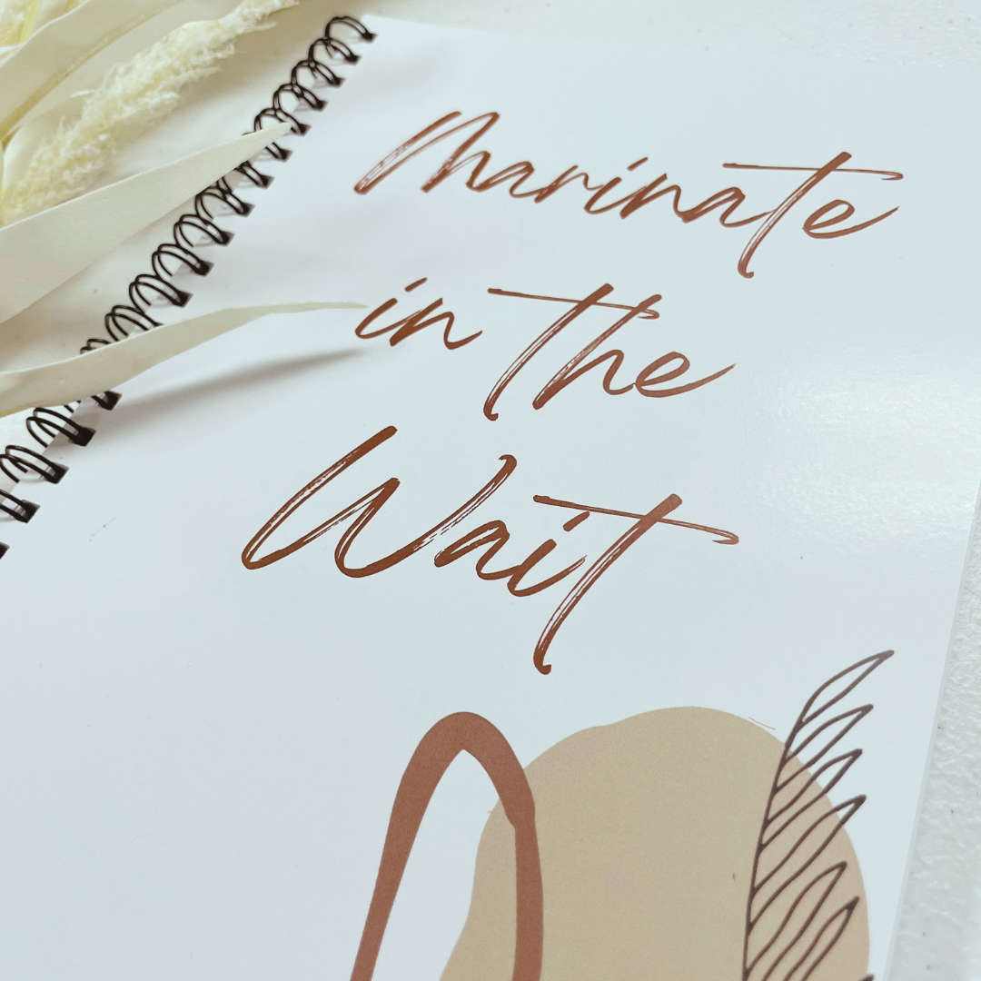 Christian journal for trusting God's timing – Marinate in the Wait cover design