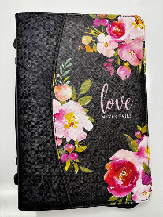 "Love Never Fails" Floral Bible Cover
