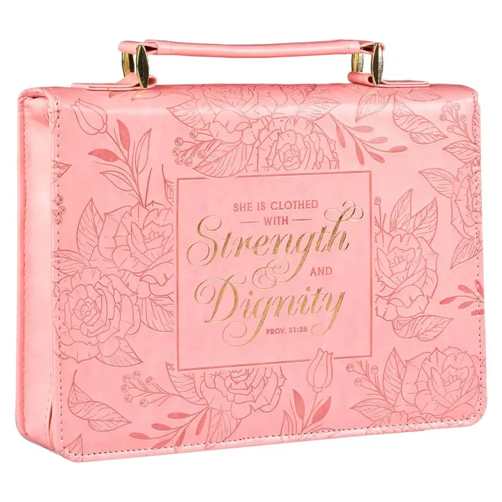 Strength & Dignity Pink Rose Faux Leather Bible Cover
