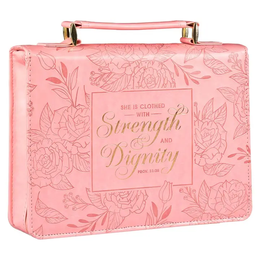 Strength & Dignity Pink Rose Faux Leather Bible Cover